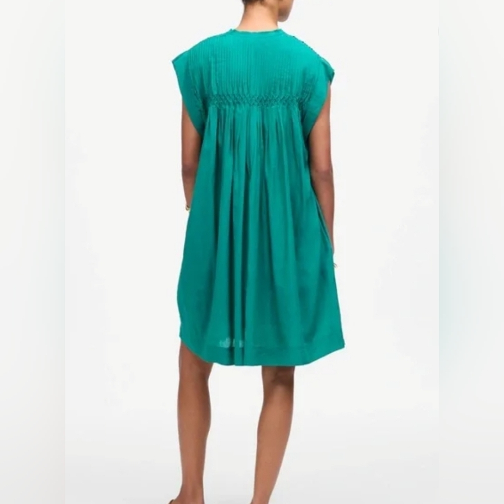 NWT $138 Madewell Embroidered Pleated Green Mini Short Sleeve Dress Womens XS - Picture 3 of 11